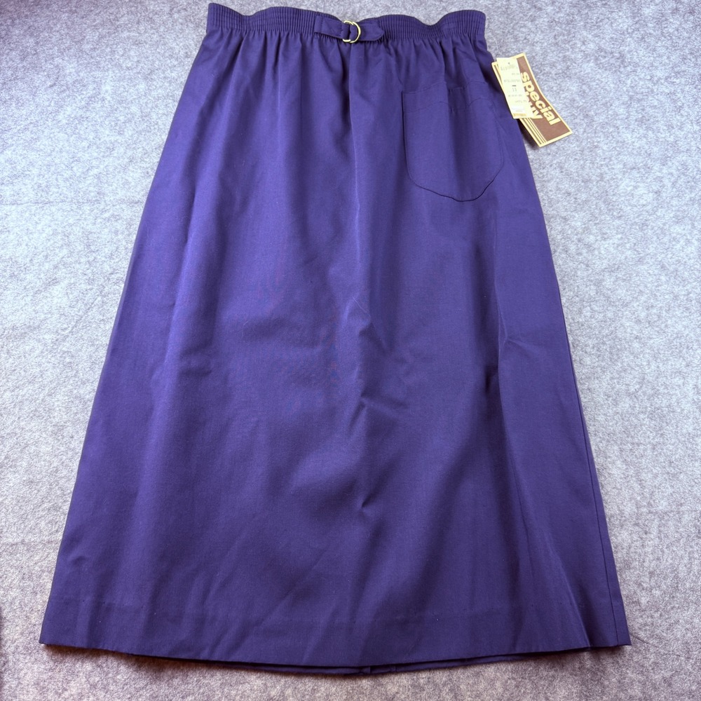 Personal Vintage Navy Elastic Waist Midi Skirt with Pocket Size 10 NWT Office